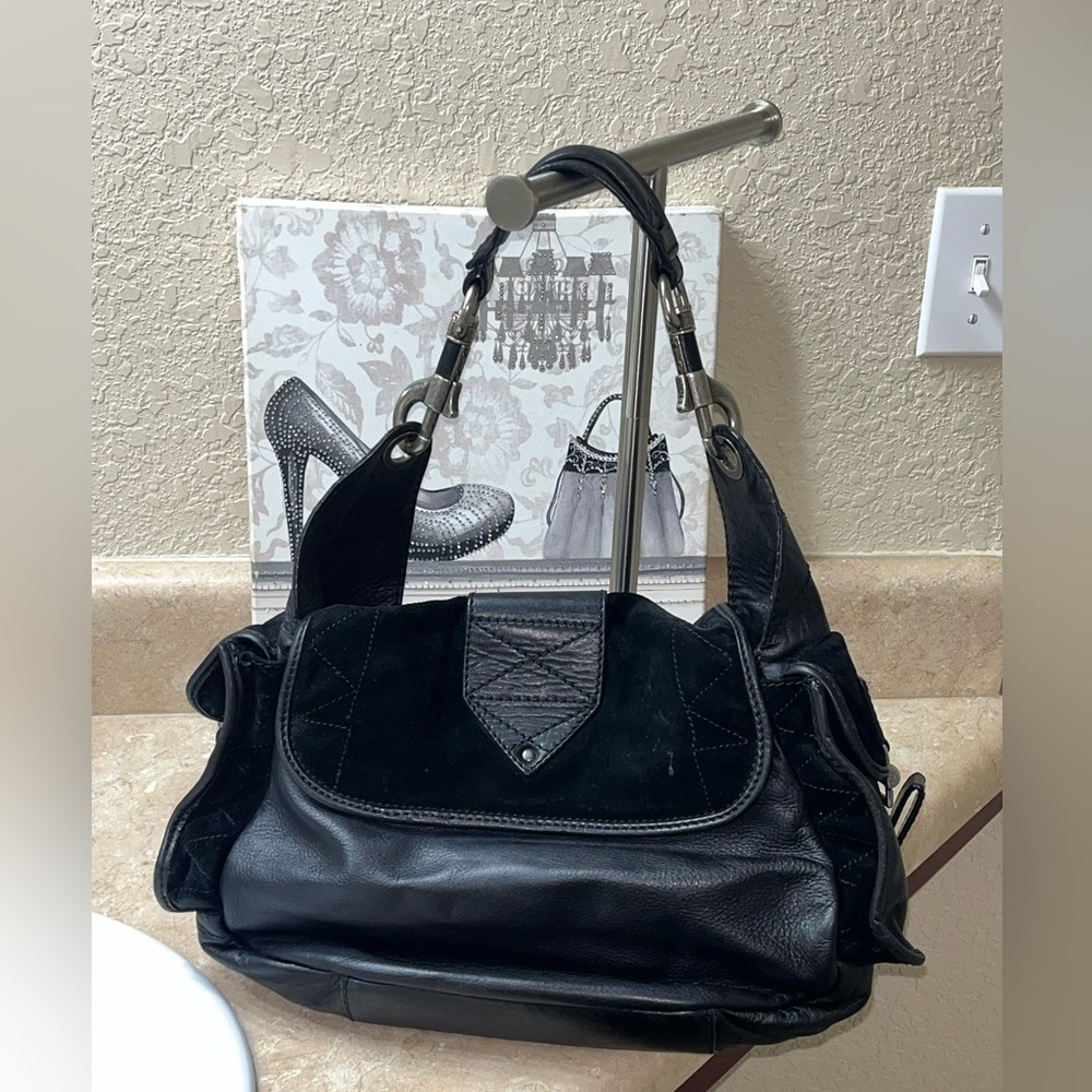 2006 CHRISTIAN DIOR Black Leather Suede Rebelle Hobo Bag Vintage - Picture 14 of 15